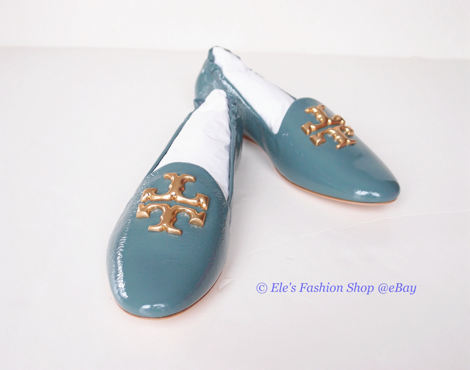 NIB Tory Burch Eleanor Leather Loafer Arctic BLUE US 7.5 8 8.5 9 9.5 AUTHENTIC