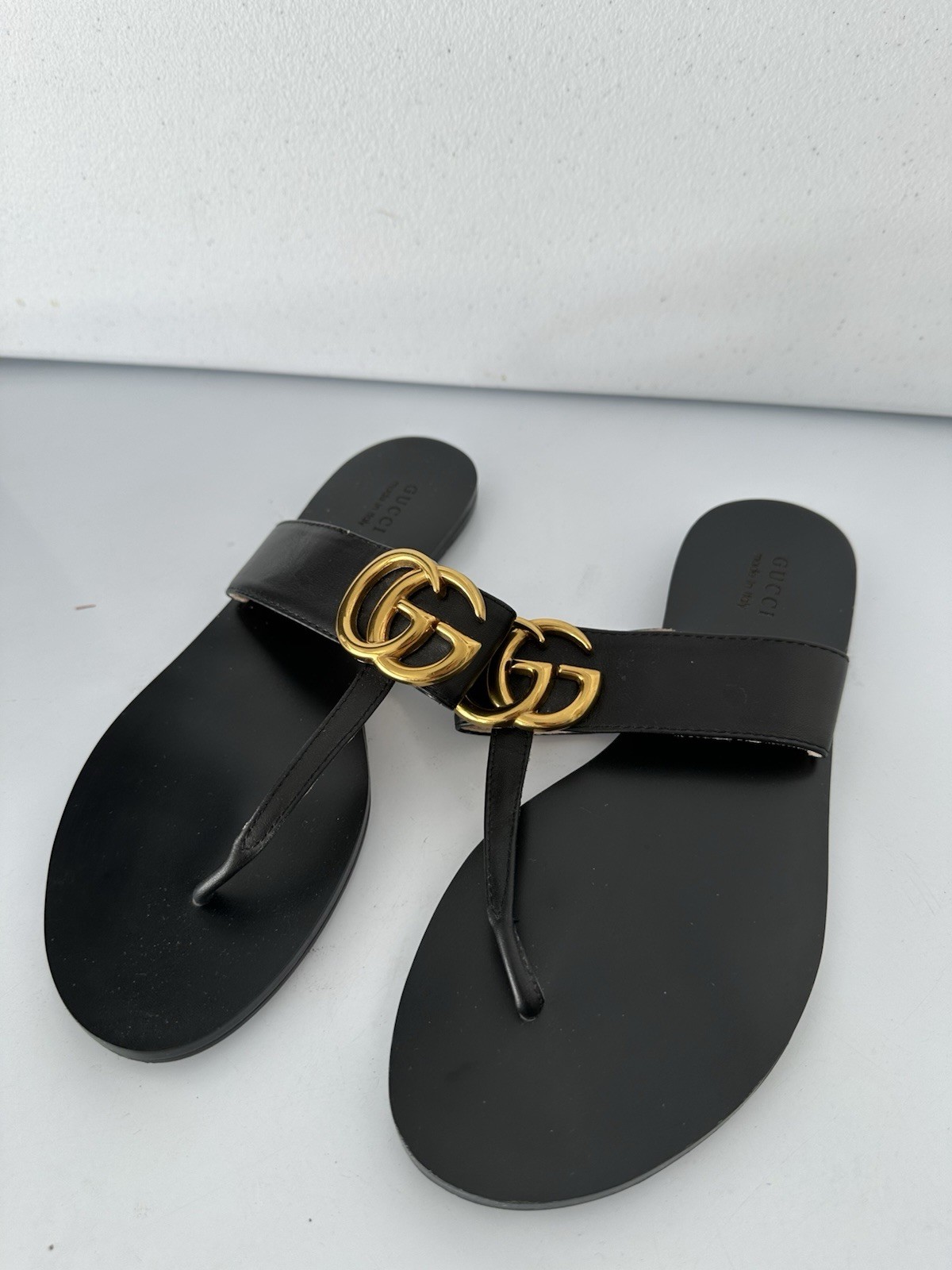 GUCCI Mules Sandals Frat GG Marmont Leather Black EU39 Retail $850