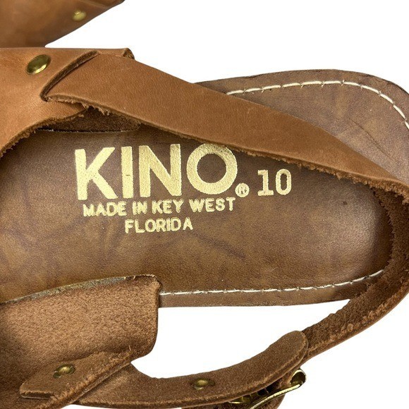 Kino Leather Sandals Womens Brown Adjustable Open Tow Slingback Handmade Size 10