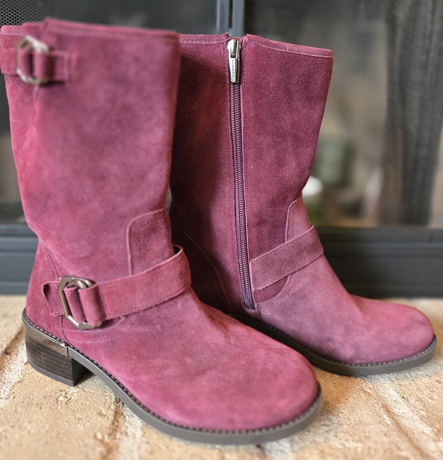 VinceCamuto Wadelyn Burgundy Suede MidCalf Zip Bootie 7.5 M NEW wTry-on Scuffs