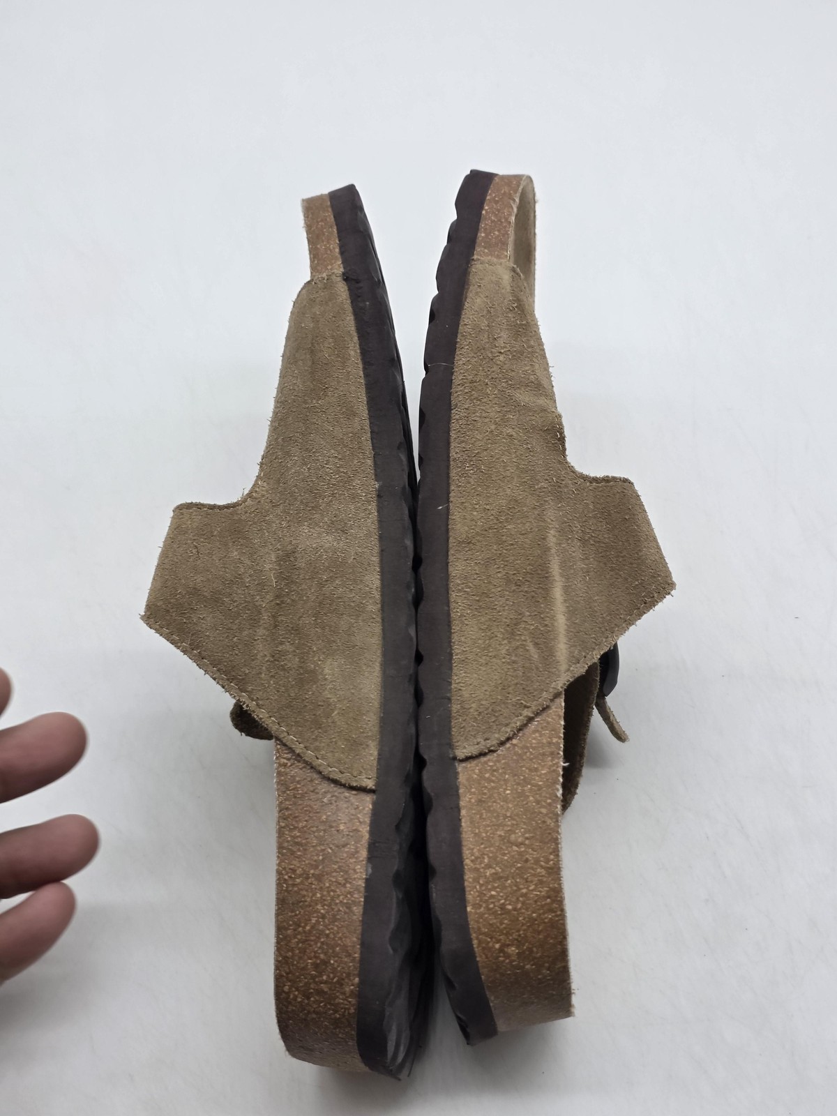 Tula Sandals Womens Size 9.5 40.5 Brown Suede Cork Slide Buckle Stains Shoes