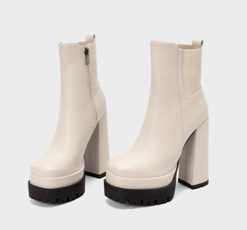 Women’s Casual Party Prom Ankle Boots Side Zip Block high Heel Platform Shoes