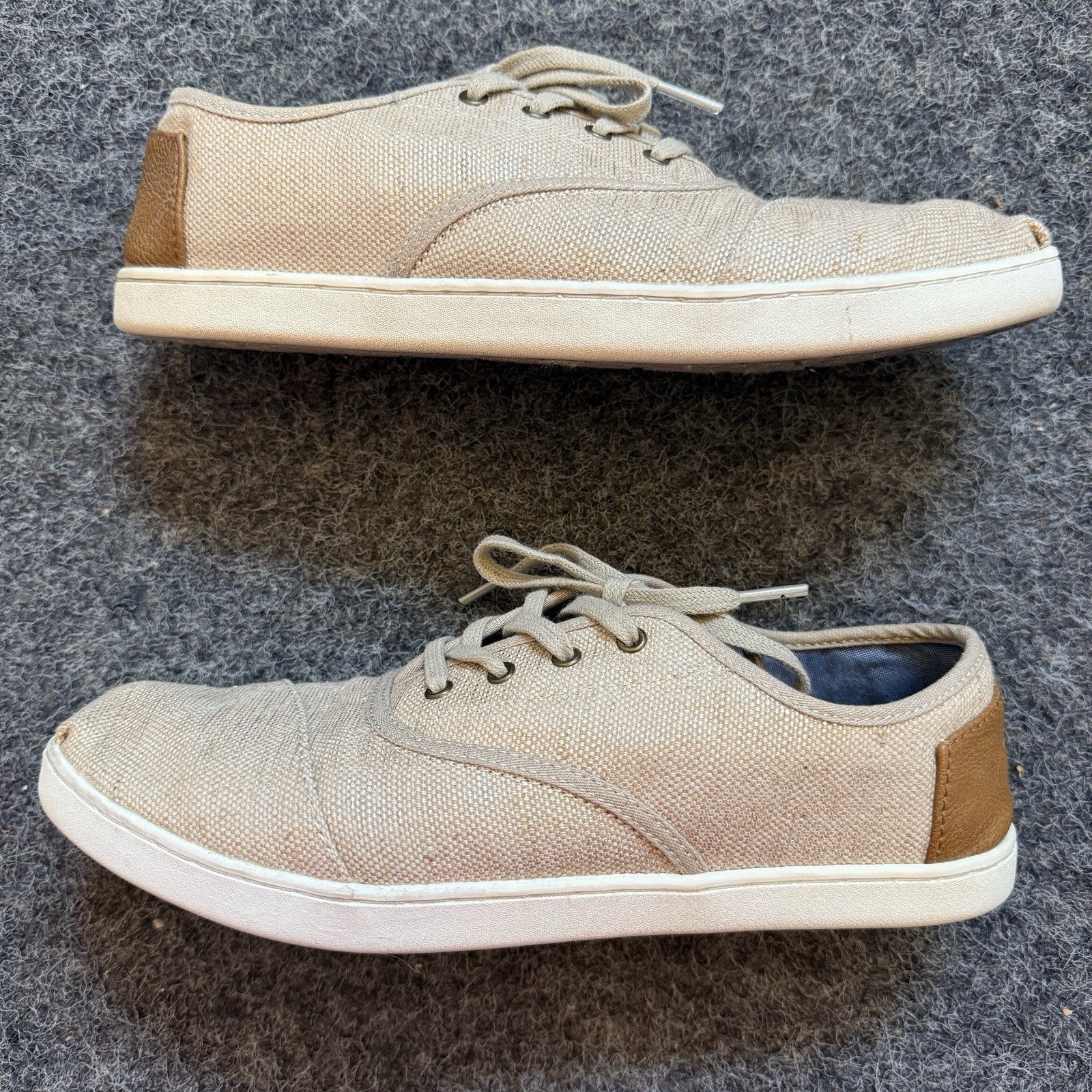 TOMS Del Rey Casual Sneaker Tan w Gold Sheen Leather Heels Women’s Sz 9