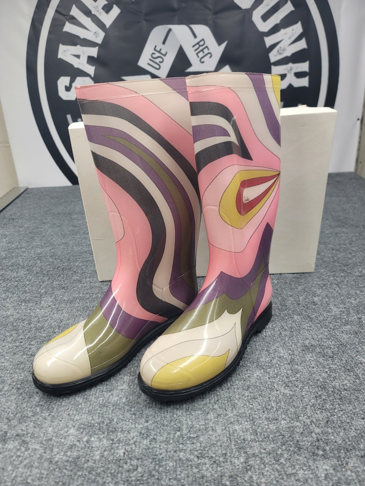 Emilio Pucci Rubber Baby Oval Violet Rain Boots Mid Calf Size 40 Never Worn