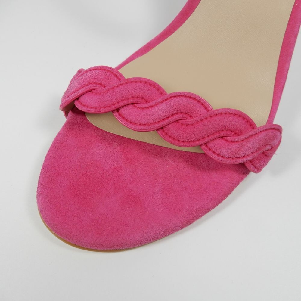 Stuart Weitzman Dancer Twistie SANDALS Heels Size 8 Peonia Pink Suede NEW $450