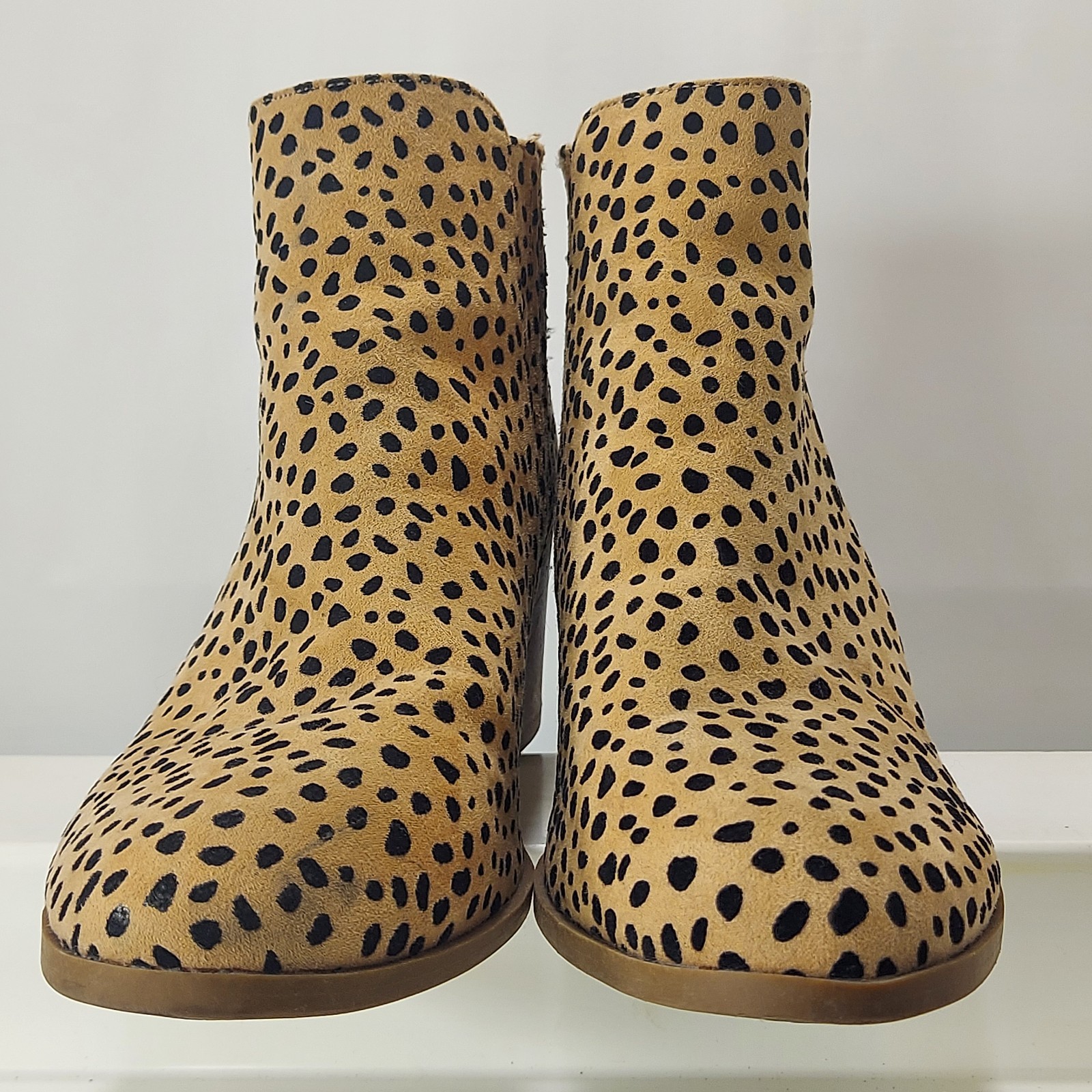 Cheetah Print Ankle Booties Size 8 Animal Black Tan Vegan Suede Maurices Pull On