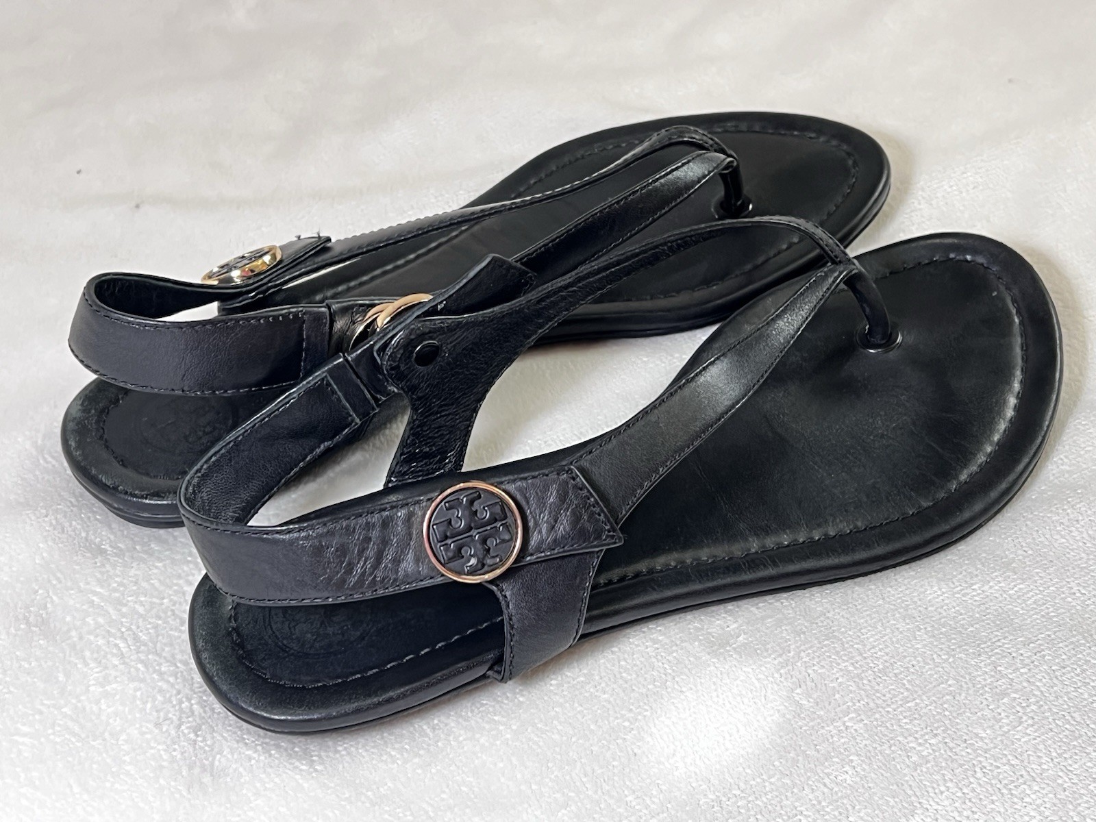 Tory Burch Women’s Thong Slingback Leather Sandals Black Size 7.5