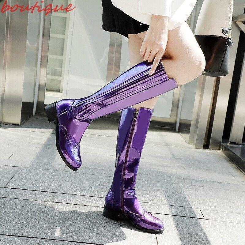 Fashion Womens Carved Knee High Boots Dress Riding Casual Club Outdoor Zip Shoes