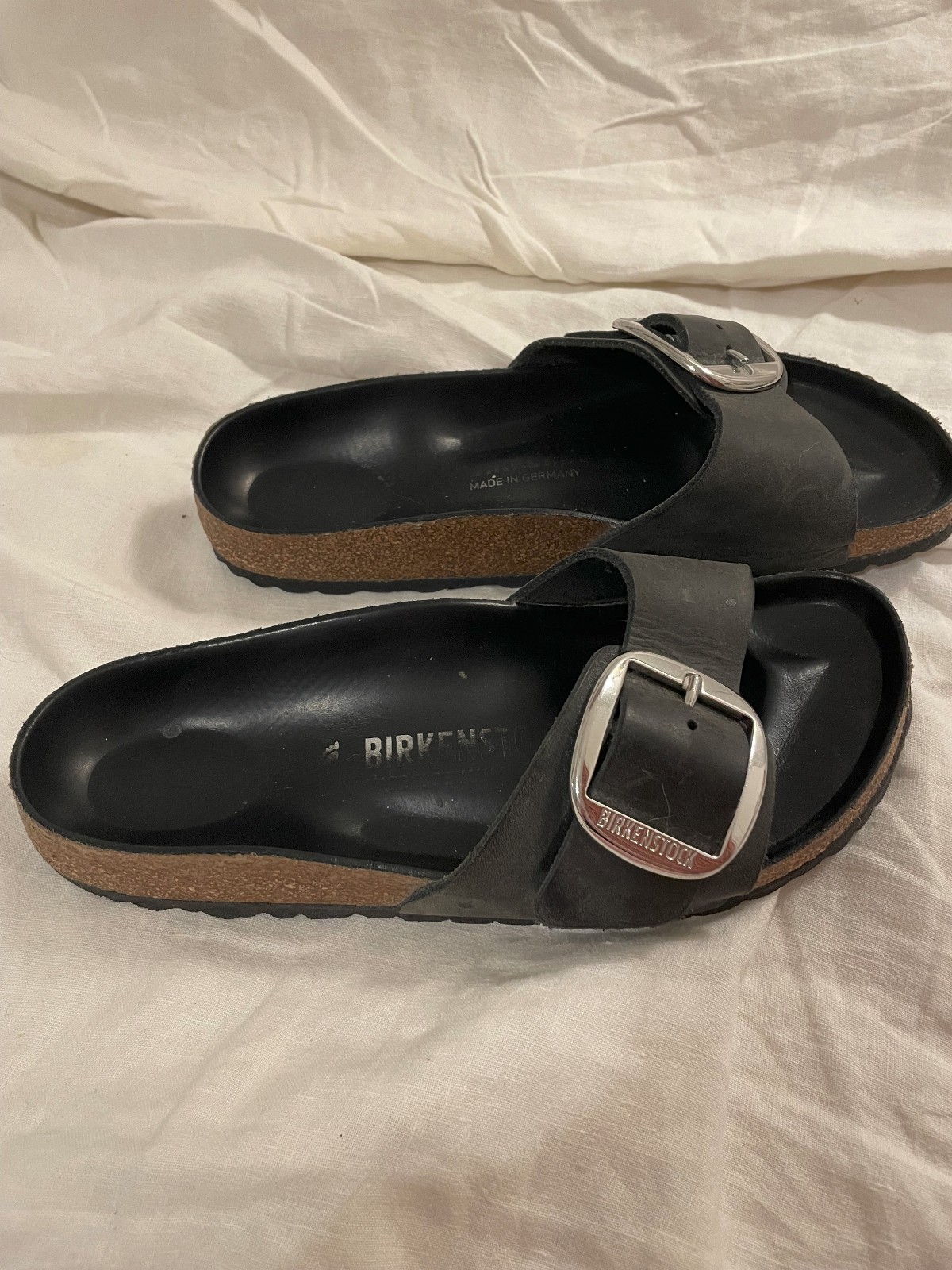 Birkenstock Madrid Big Buckle Sandals – Black Oiled Leather – EU 38 (7-7.5)