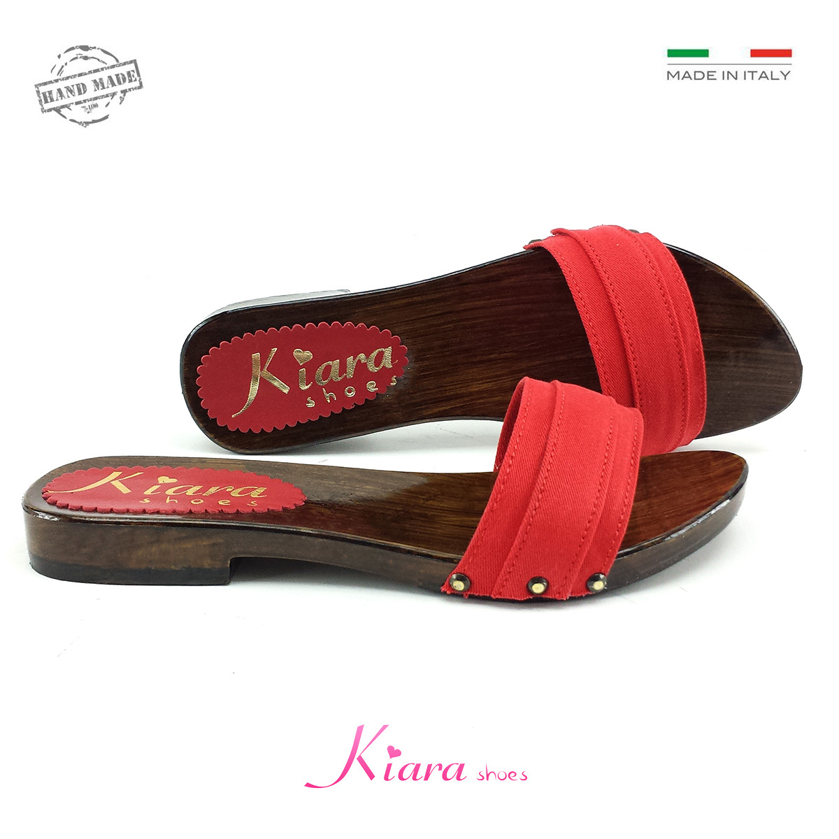 Low Red Clogs – Shoes Made in Italy 35-36-37-38-39-40-41-42 – Heel 2 cm