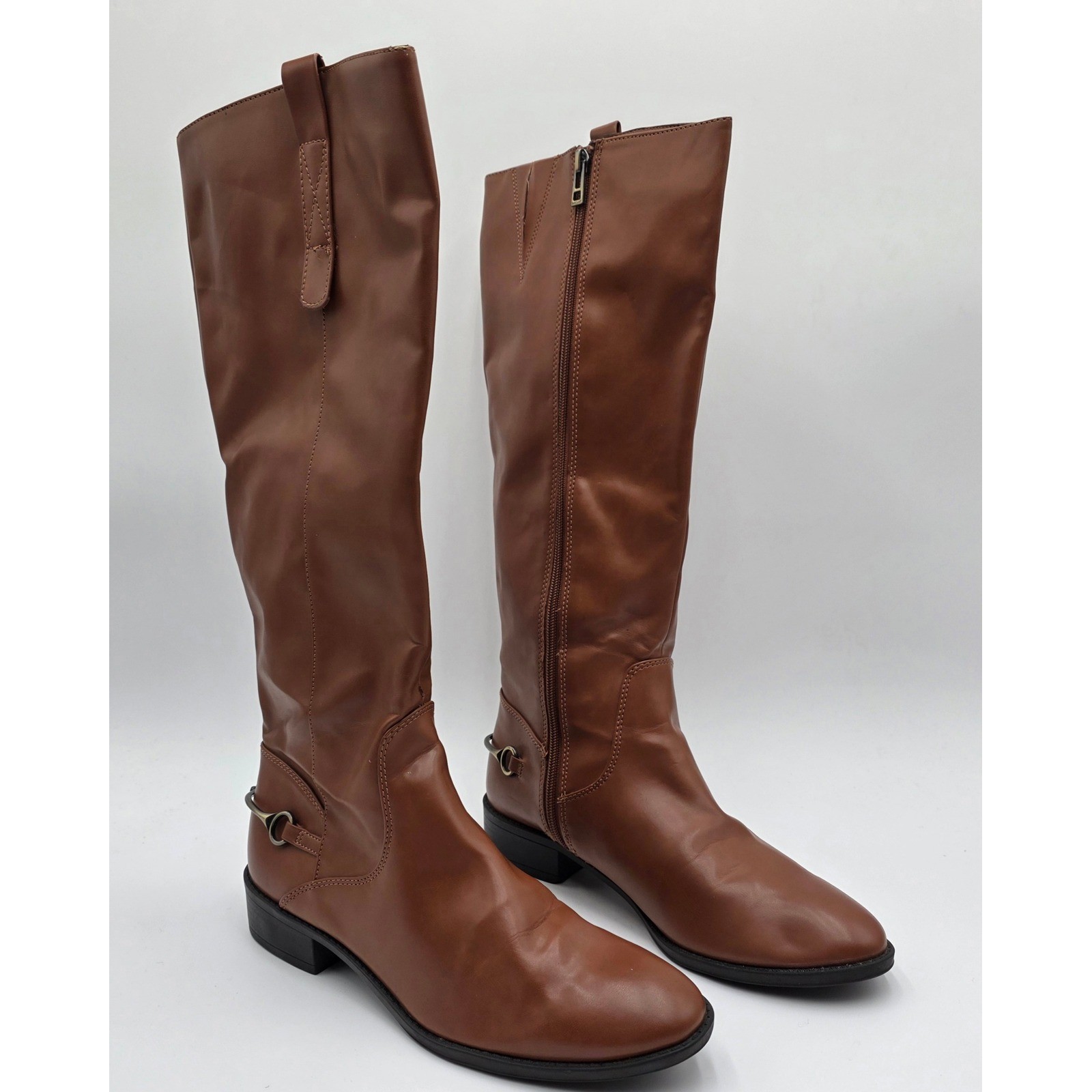 Sam & Libby Women’s Cognac Brown Tall Riding Boots Size 9.5 Side Zip Bit Detail