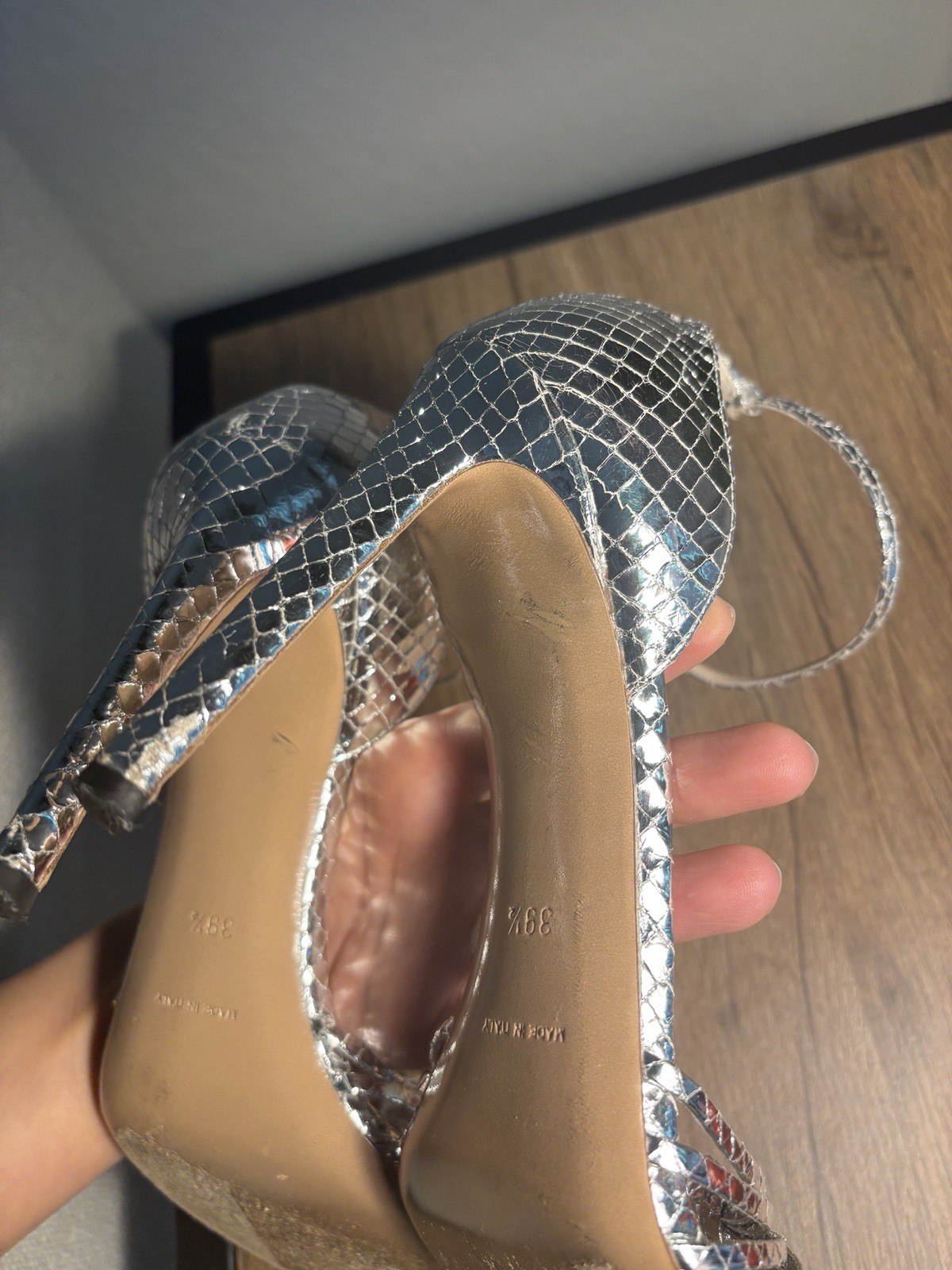 Altuzarra Parker Silver Python Patent Leather Heels Sandals EU 39.5 US 9.5