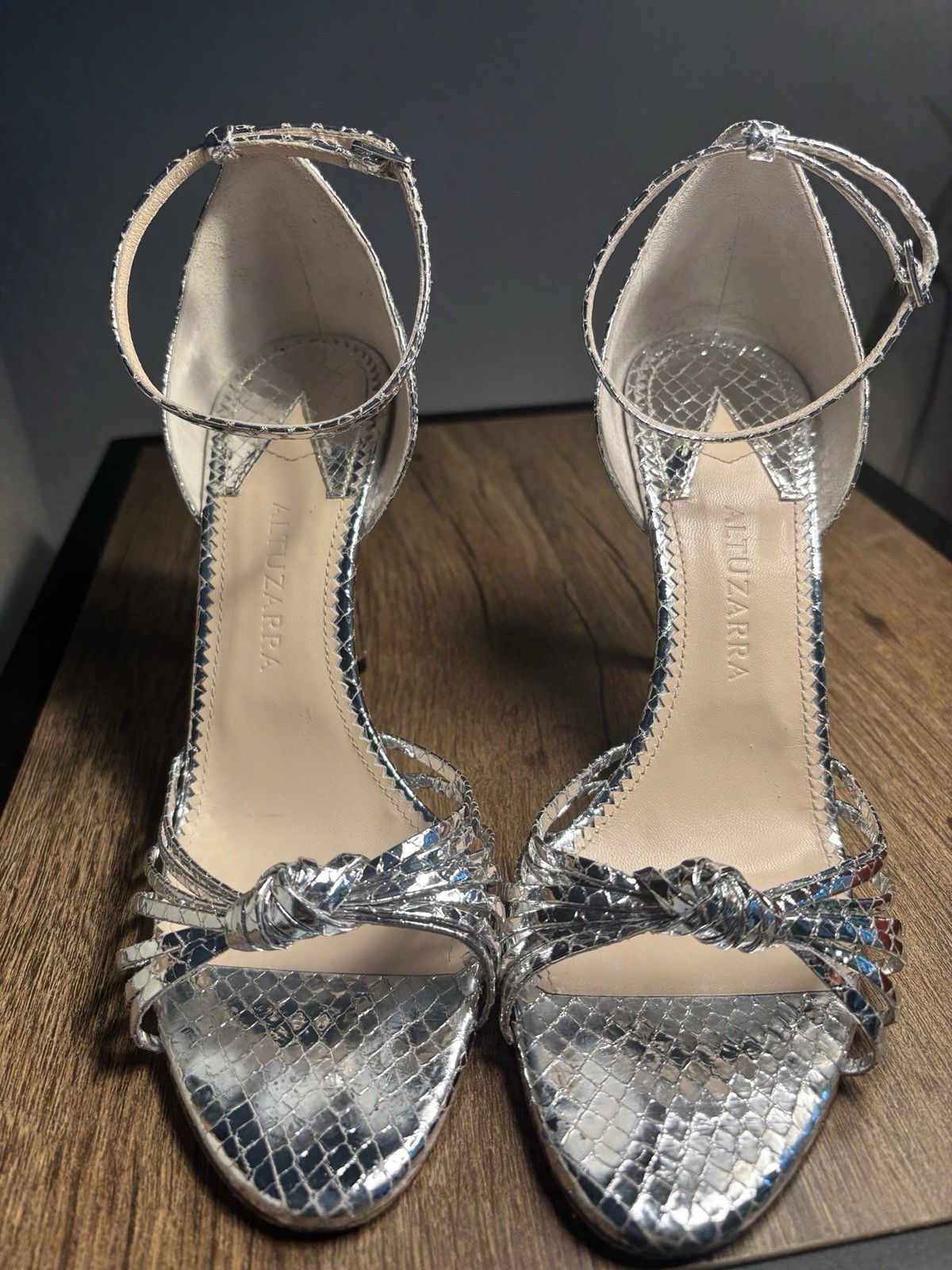 Altuzarra Parker Silver Python Patent Leather Heels Sandals EU 39.5 US 9.5
