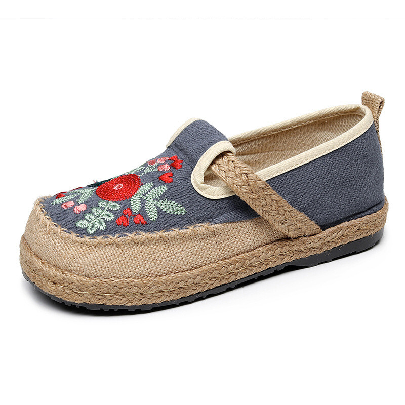 Women Retro Ethnic Embroidery Cotton Linen Hanfu Shoes Low-Top Embroidered Flat