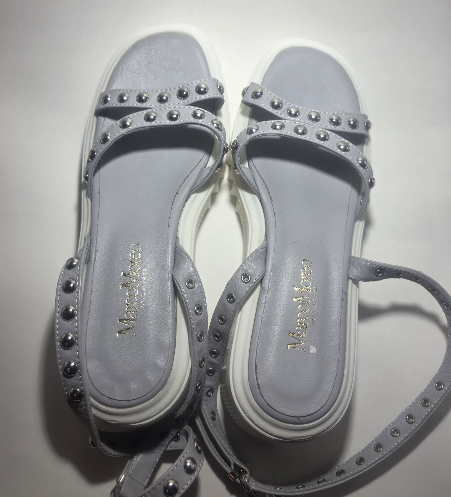 Marco Moreo Made in Italy Platform Sandals EU 39 Gray Studded Ankle Strap Chunky