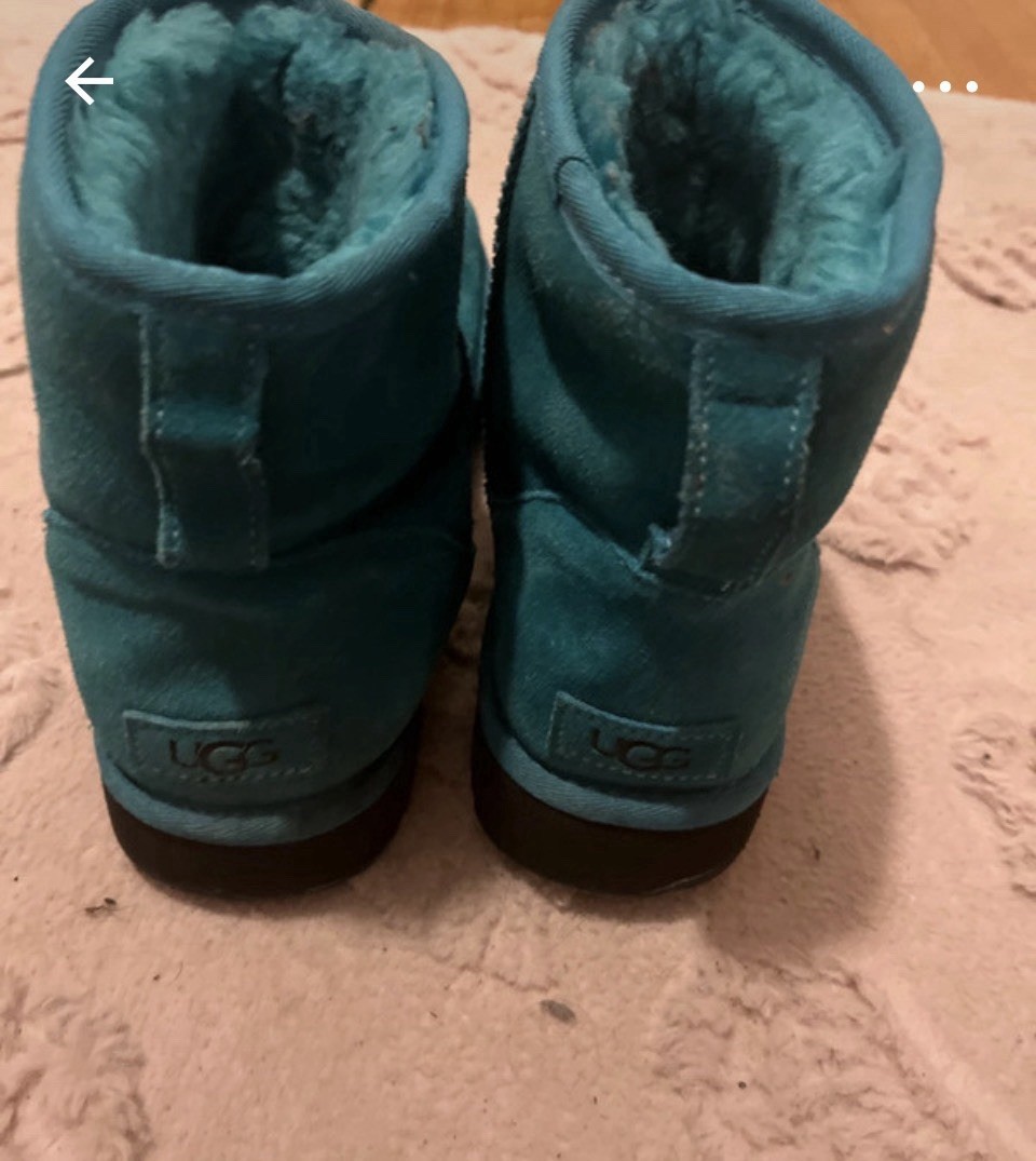 UGG Classic Min Kids Bootie US 10 M Teal Suede Faux Fur Lined Slip-On