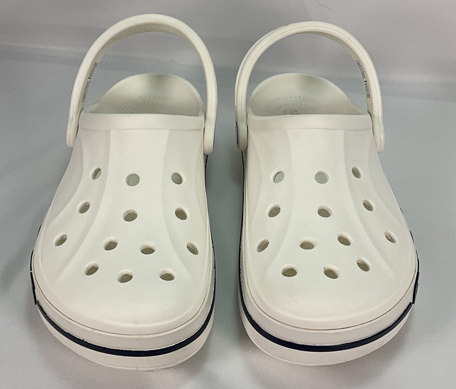 Crocs White Navy Logo 205089 Size Mens 6 Womens 8 Unisex EUC