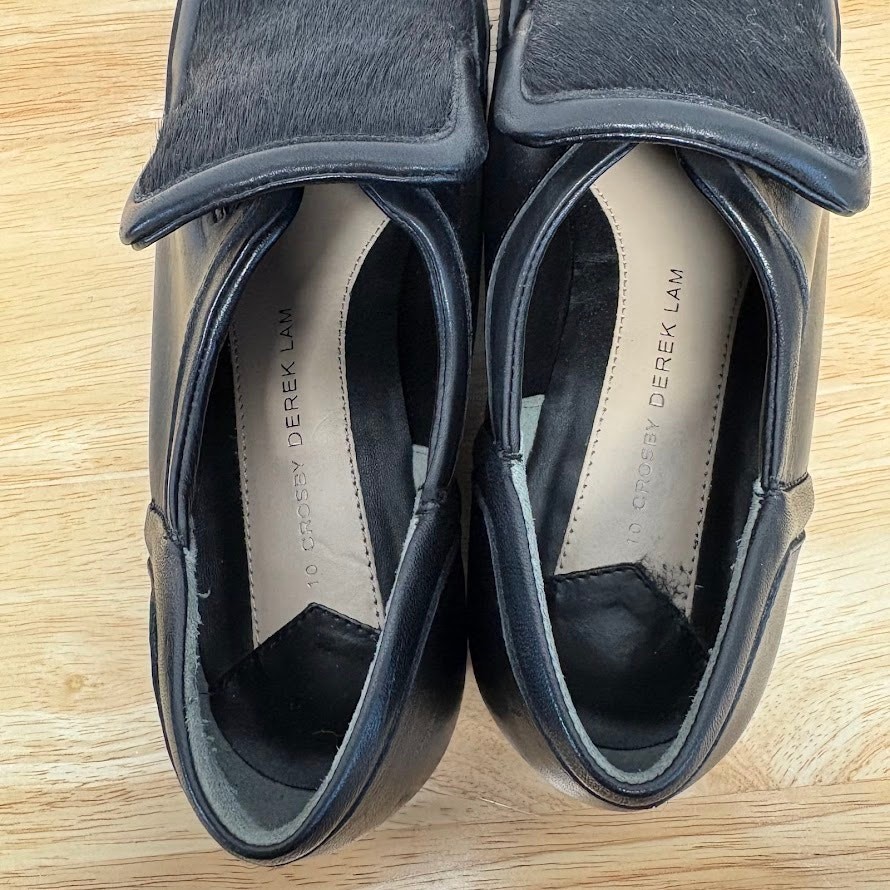 Derek Lam Loafers Crosby Black Calf Hair Leather Slip On Loafer Shoes Size 7M