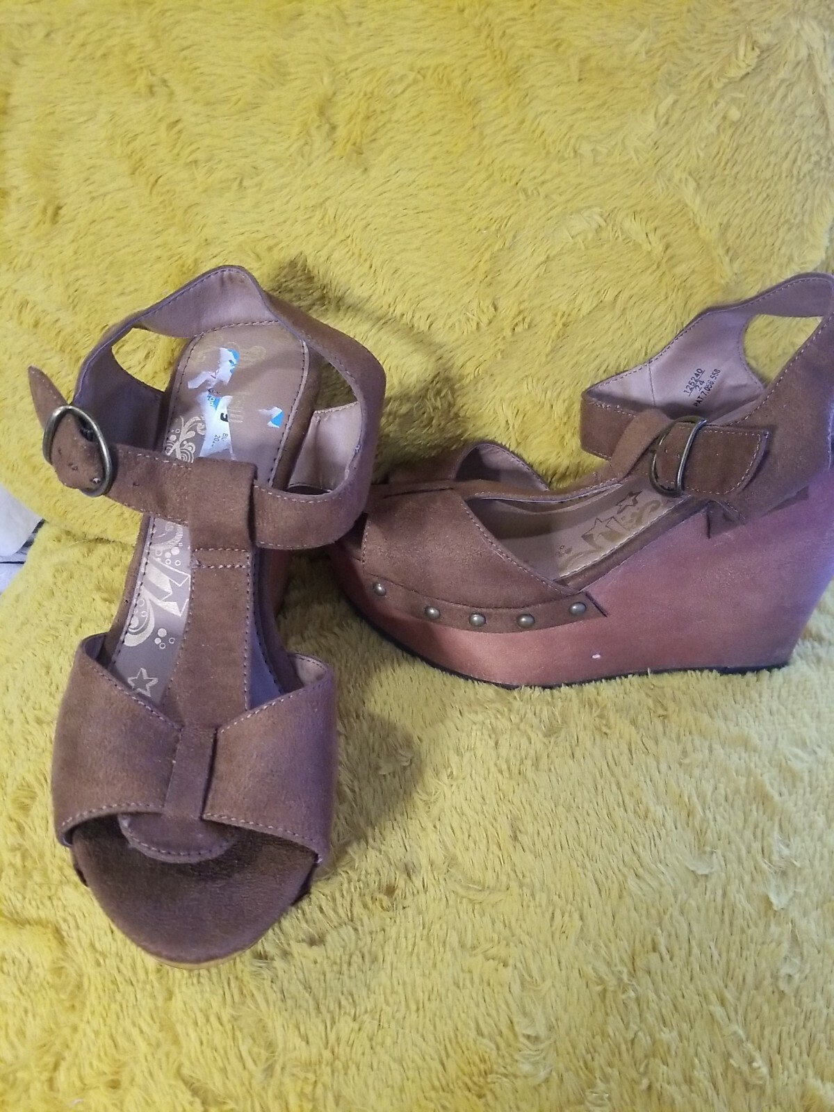 Trash Brand Brown Wedges faux suede Size 9 boho Wedges studded