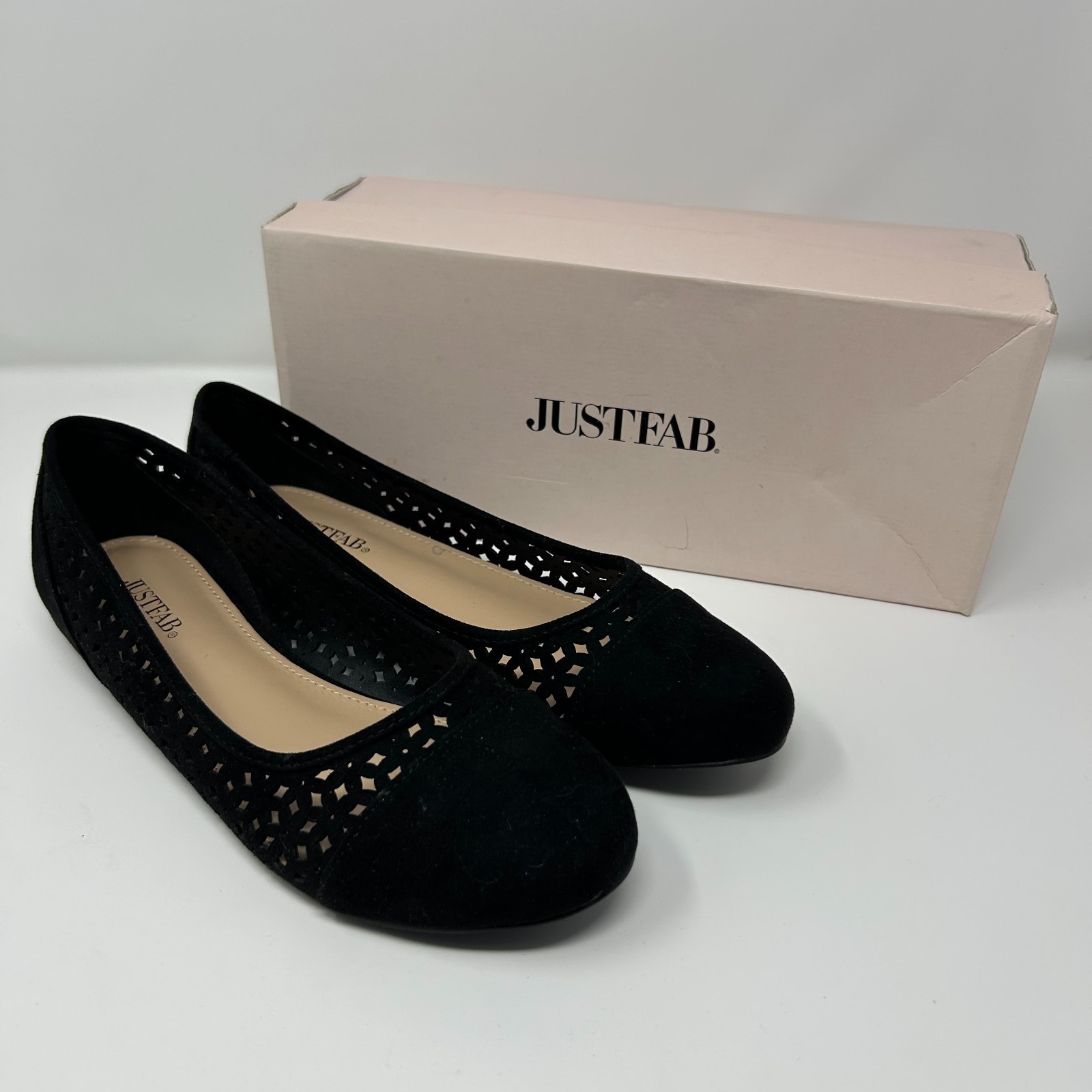 Justfab Take A Peek Womens US 9.5 Ballet Flats Black Laser Cut Casual Slip On