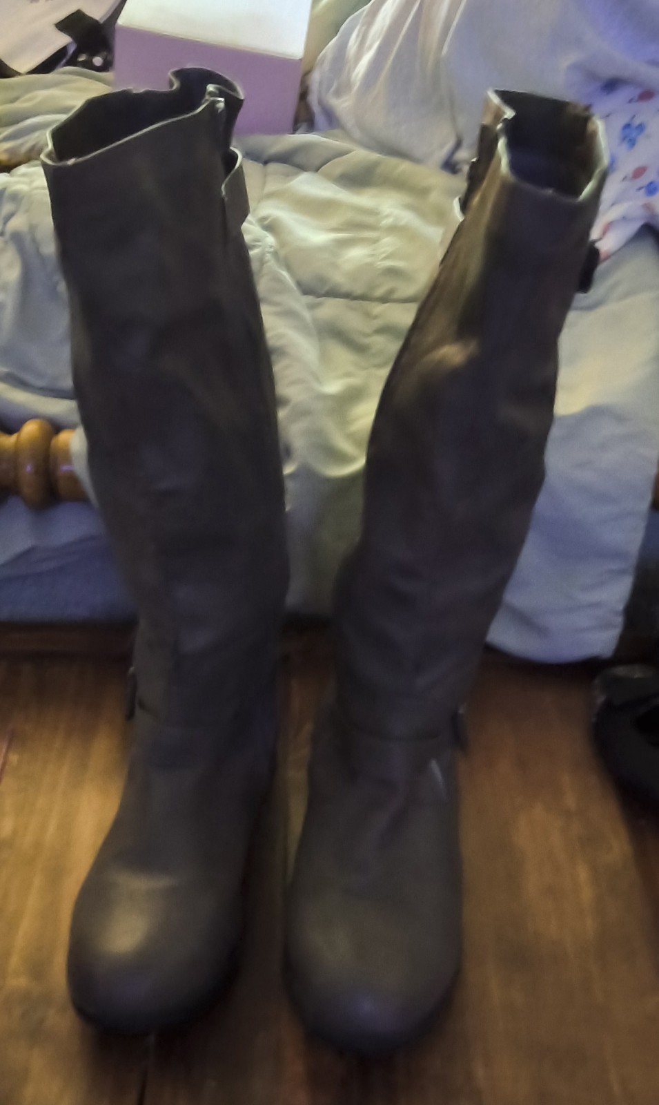 Amira Women’s Western Knee-High Faux Leather Boots Black Round Toe 12