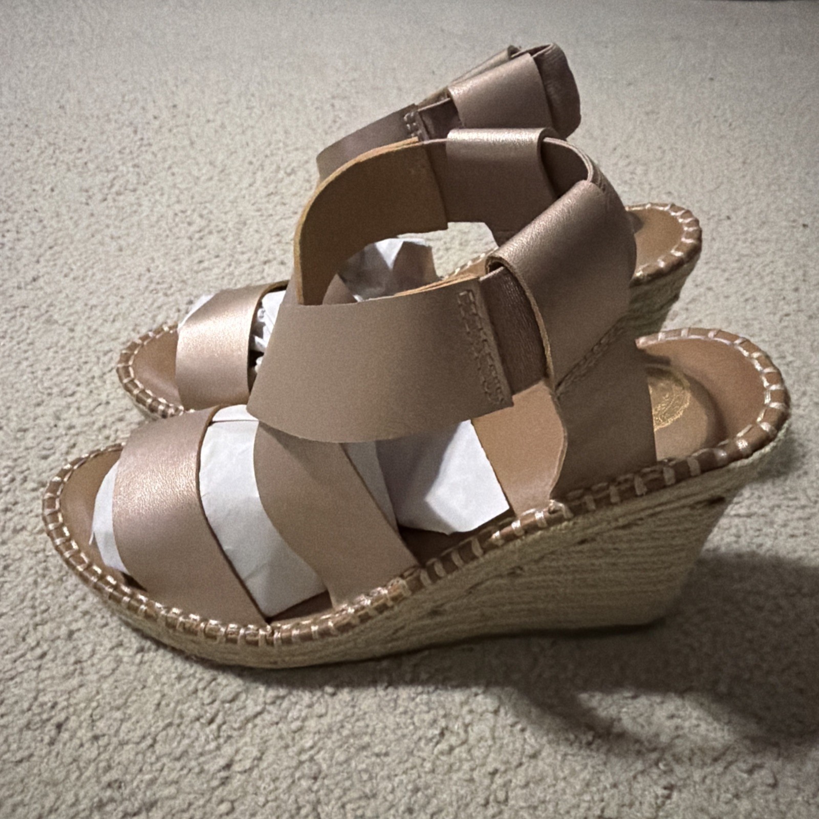 So Womens Sandals Size 9M Sandals Espadrilles Wedges Ankle Strap Shoes Rose Gold