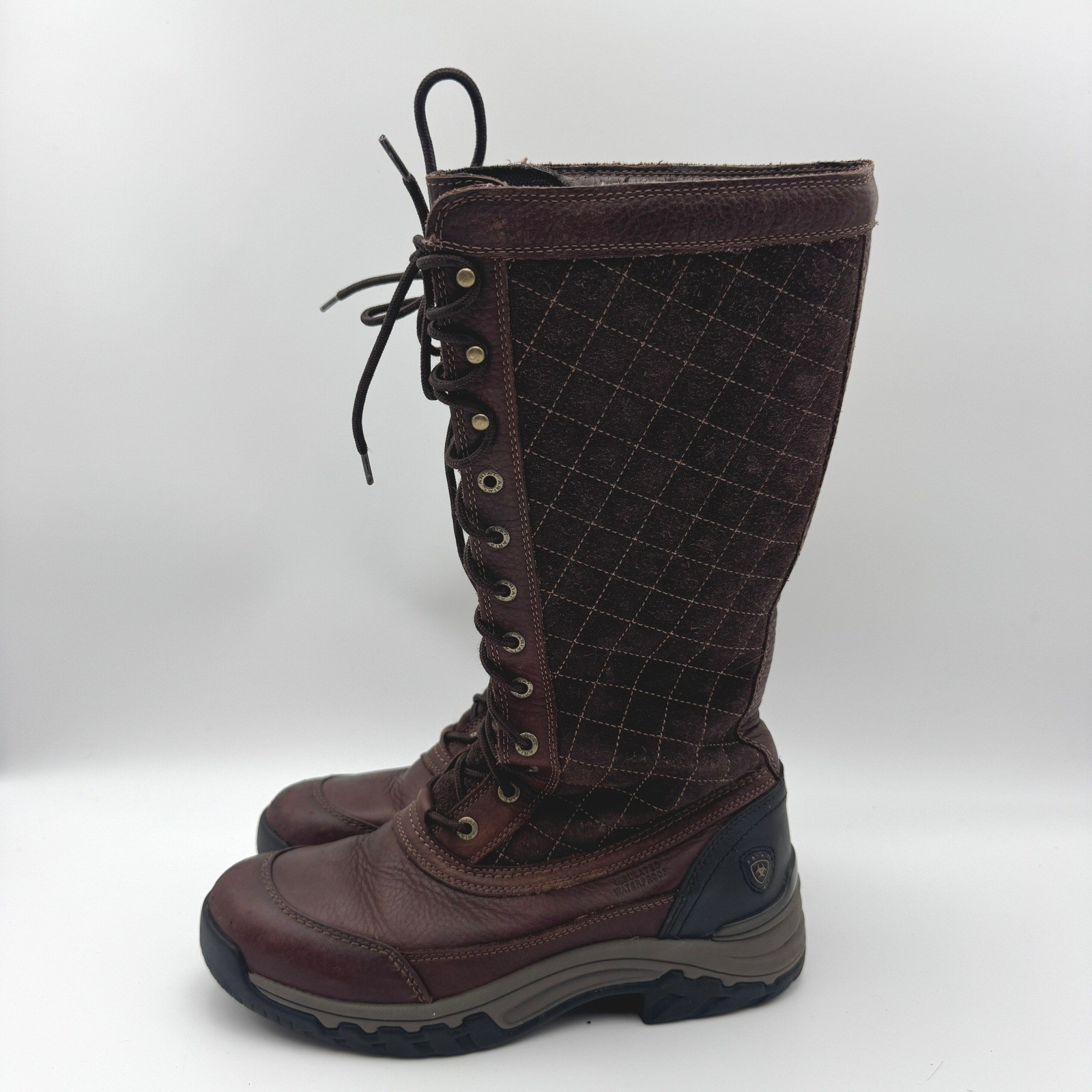 Ariat 10011859 Brown Leather Quilted Tall Lace Up Thinsulate Boots Womens 8B