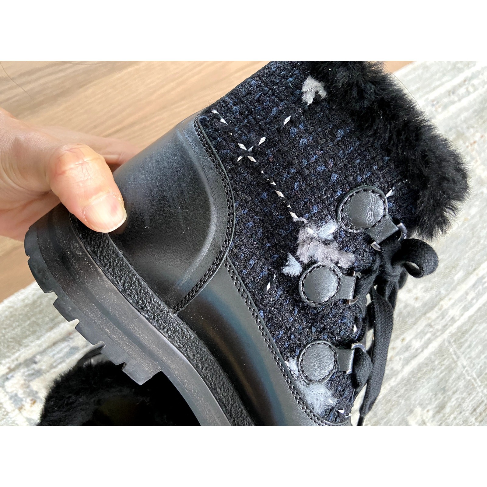 Chanel Tweed Rubber Ankle Short Combat Boots size 37.5