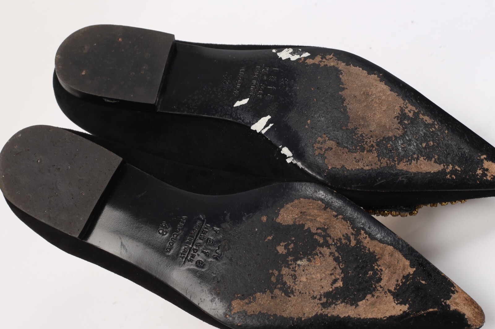 Vintage Rafe Brown Suede Beaded Rhinestone Pointed Toe Flats Boho Evening 38