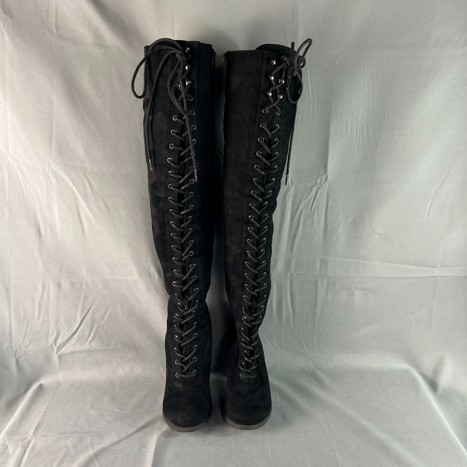 Top Moda Riding Womens US 7 Black Suede Lace Up Side Zipper Over The Knee Boot
