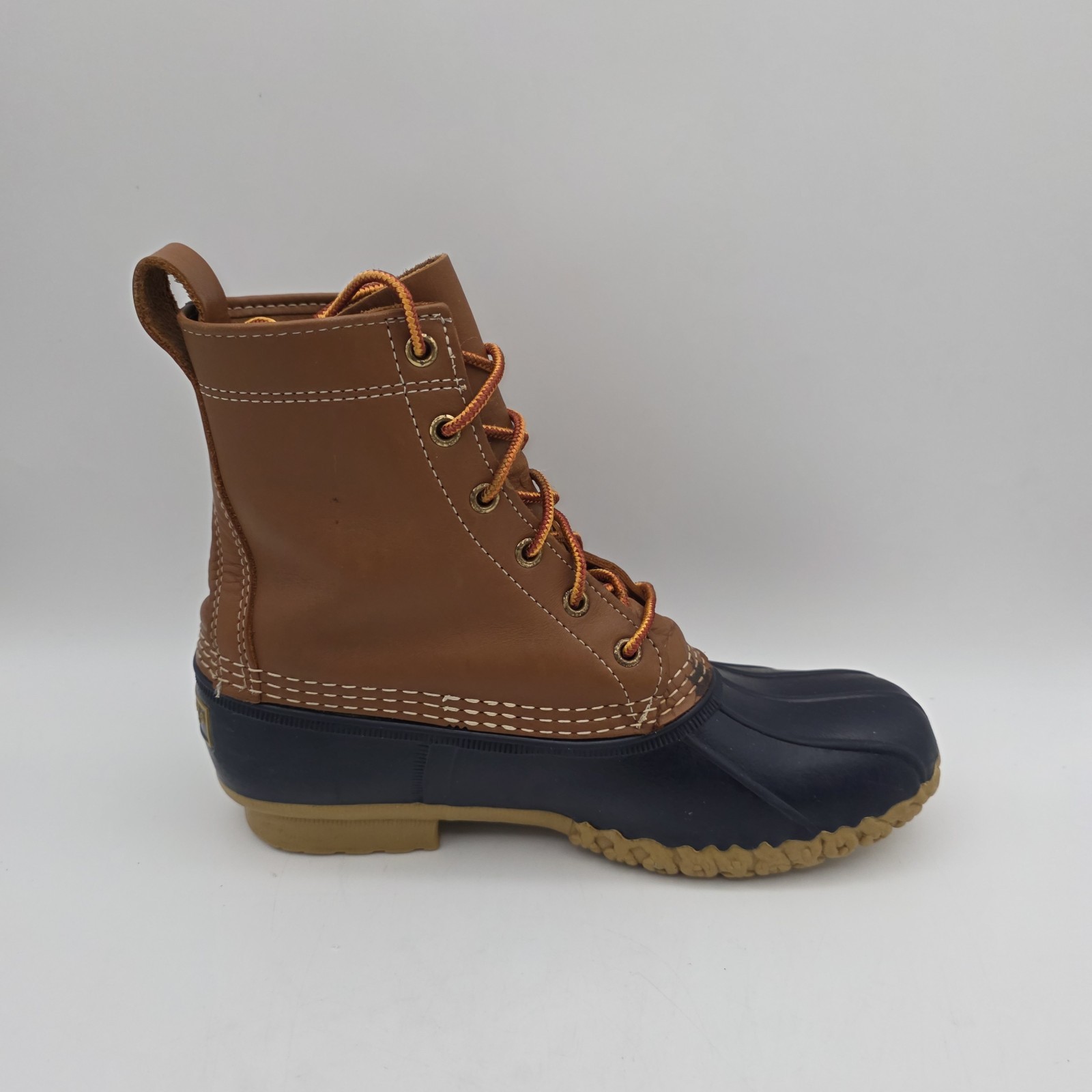 LL Bean Unisex Maine Bean Boot Shoe Leather Duck Boots Tan and Navy M – 7, W – 9