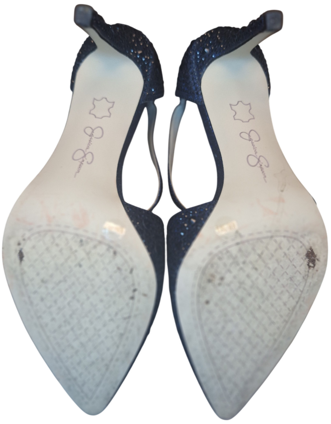Jessica Simpson Accile Navy Rhinestone Criss Cross Strappy Pumps Heels 8M
