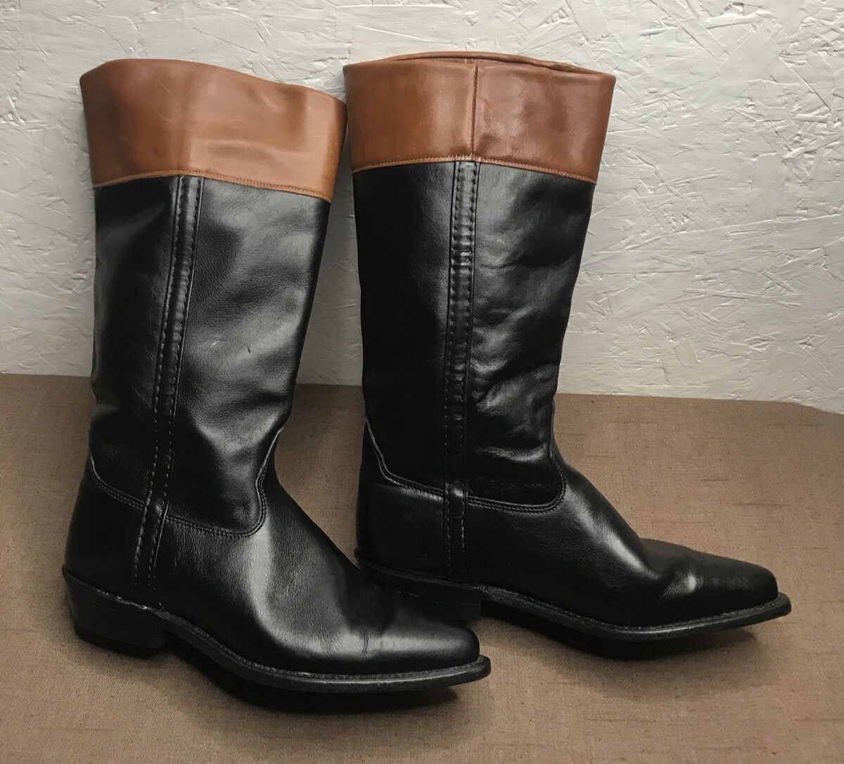 Vintage Wrangler Women’s Riding Boots Black Brown Leather Made in USA Size 8.5M