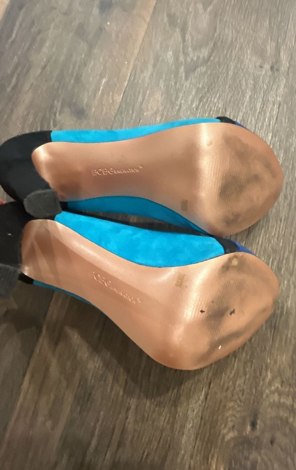 BCBGeneration Color Block Suede Stiletto Heels in Black, Teal, and Blue