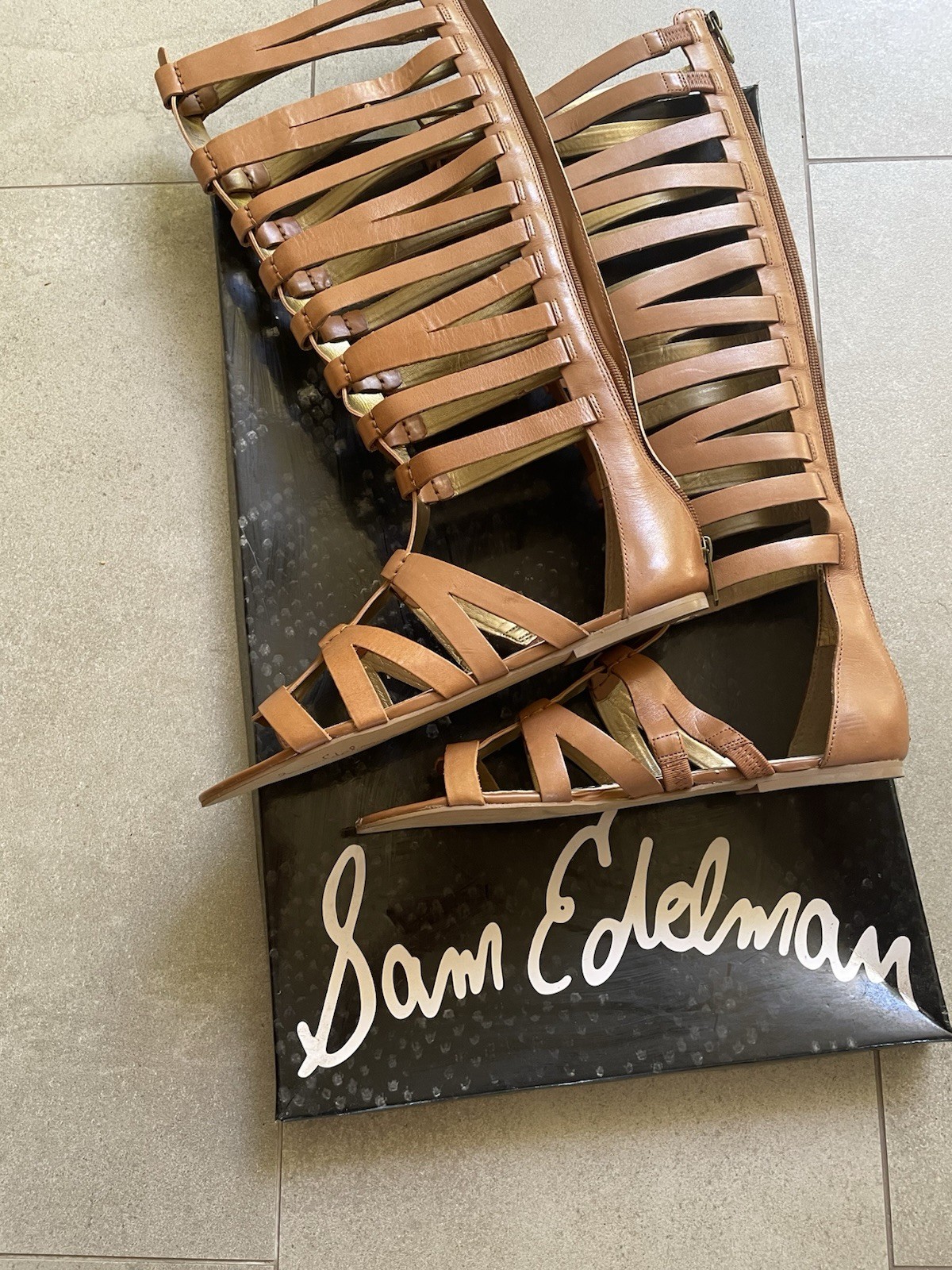 Womens Sam Edelman: Bryant Saddle Brown Leather Tall Gladiator Sandals Size 8.5