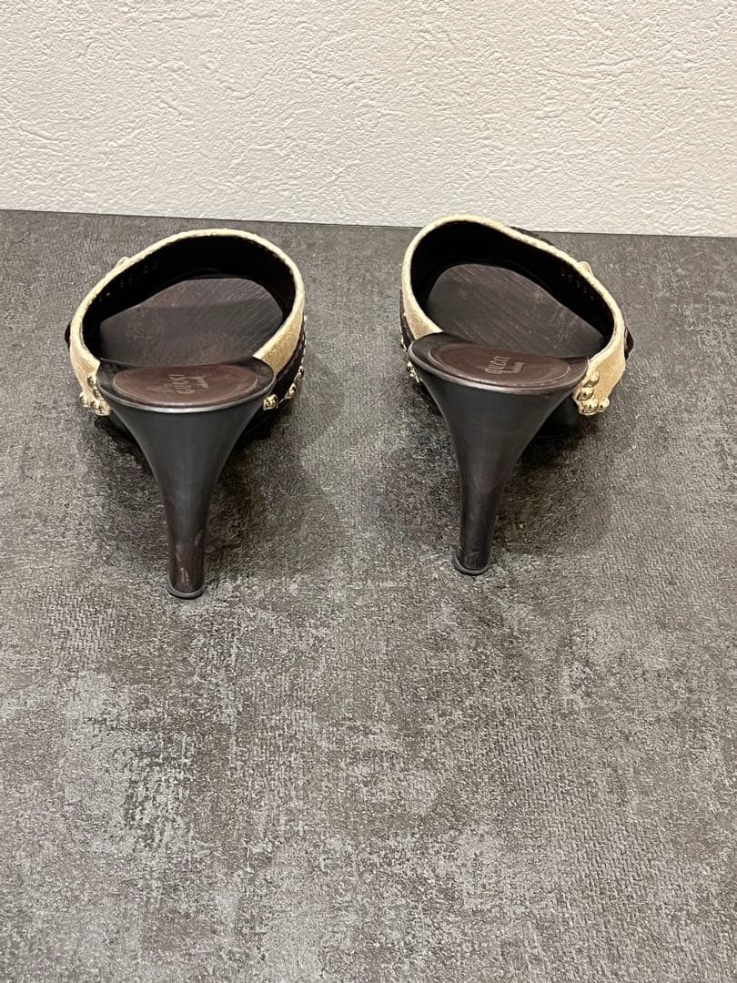 GUCCI Horsebit Mules Sandals Size 23cm 9in Brown Canvas Wood Sole