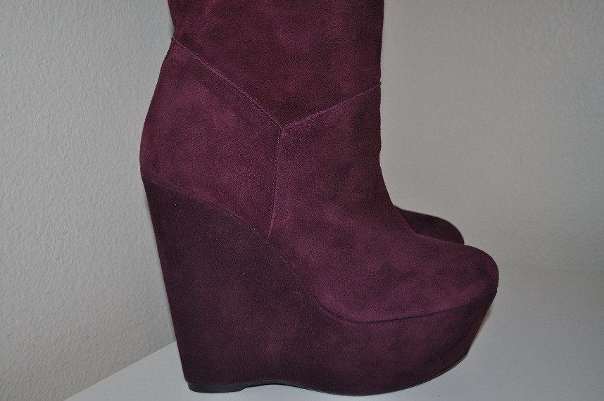 NEW Stuart Weitzman Demiswoon BORDEAUX Burgundy Knee High Wedge Boots Shoes Sz 9