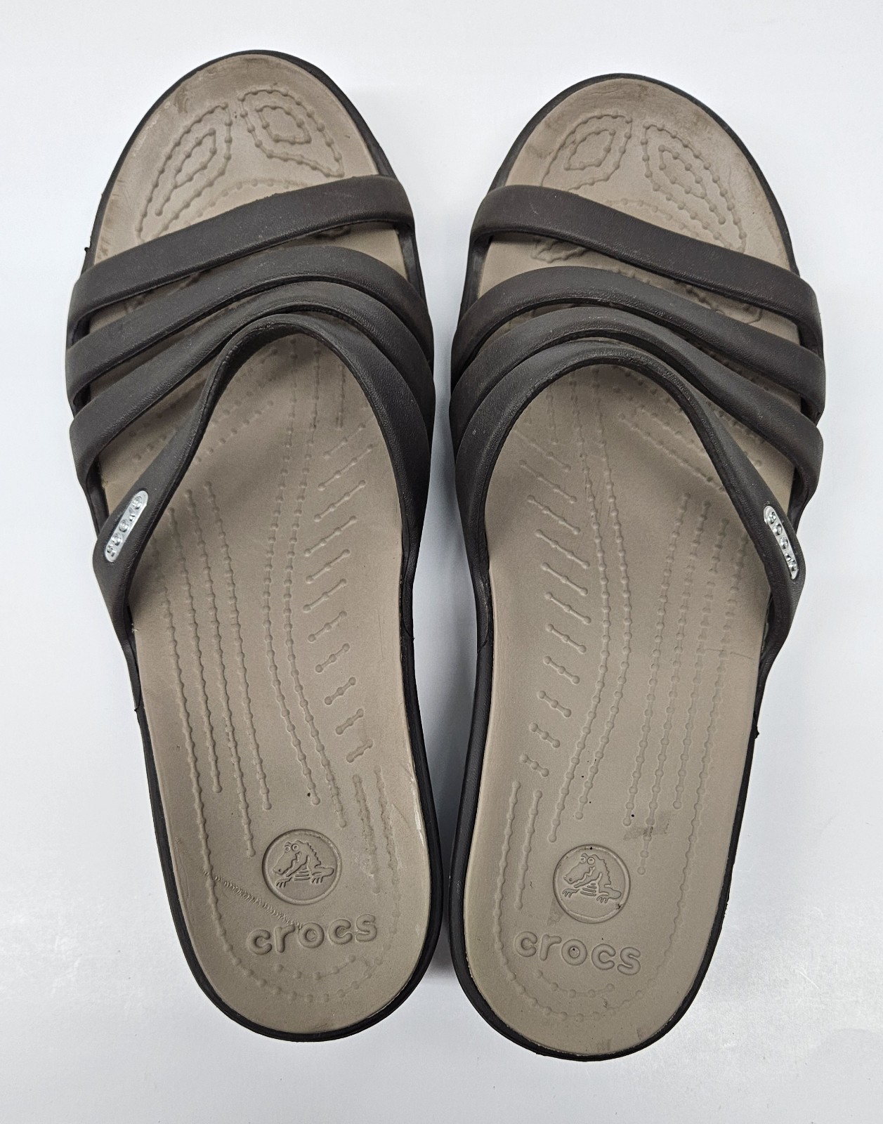 CROCS Rhonda Womens Size 8 Brown Comfort Wedge Heel Strappy Slide Sandals