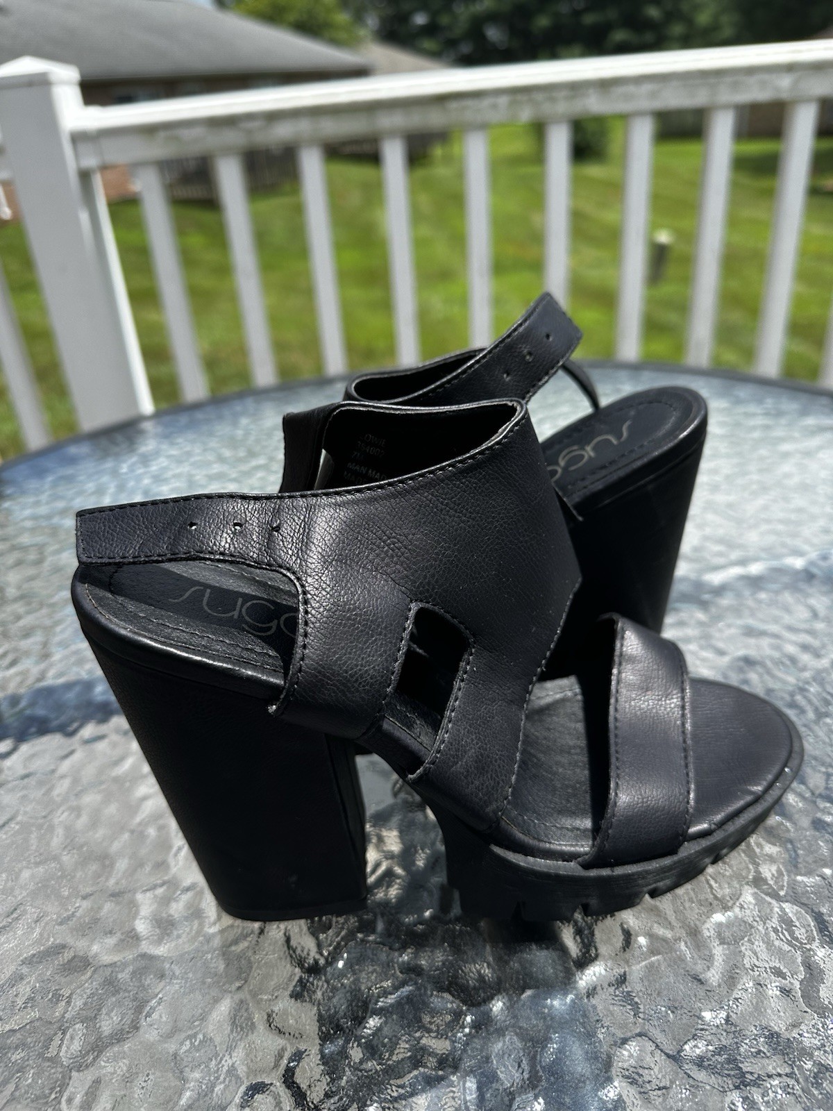 Sugar Zowie Black Platform Chunky Heel Sandals 7M