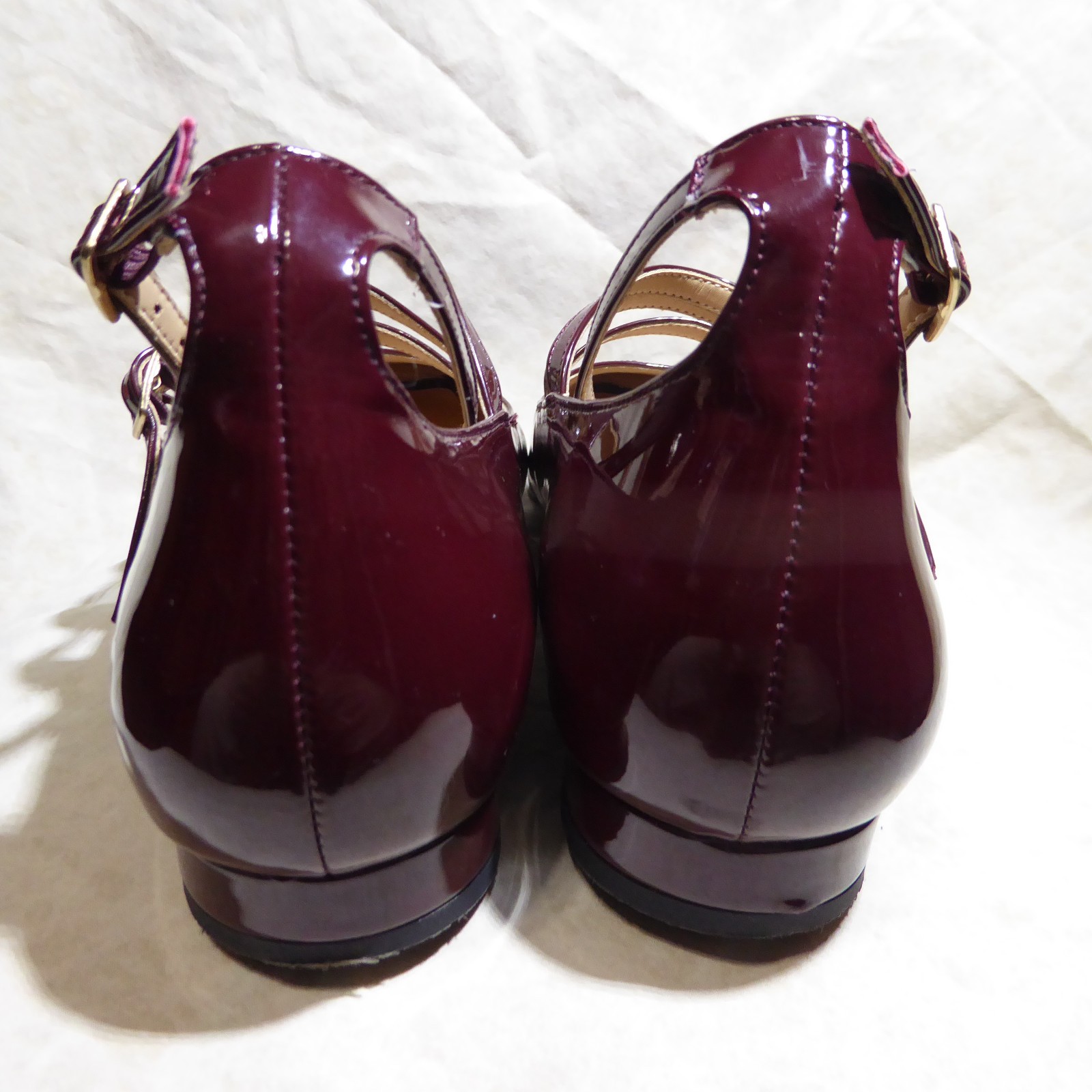 🩰 Unbranded Ankle Multi Strap Ballet Flats sz 11 M Red Wine Patent Leatherette