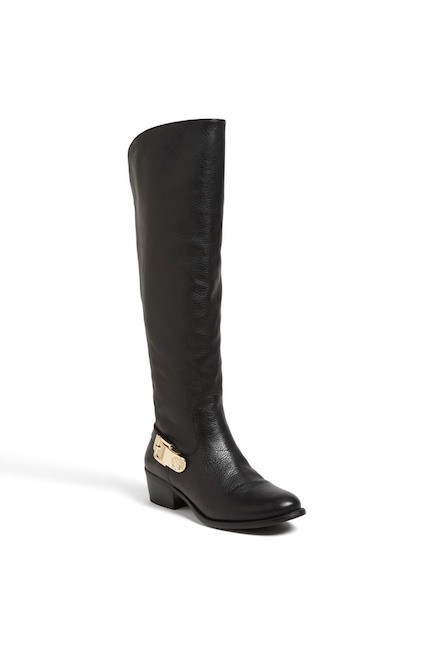 VINCE CAMUTO BEDINA GOLD BUCKLE LOGO TALL RIDING OTK BOOTS US 6.5 I LOVE SHOES