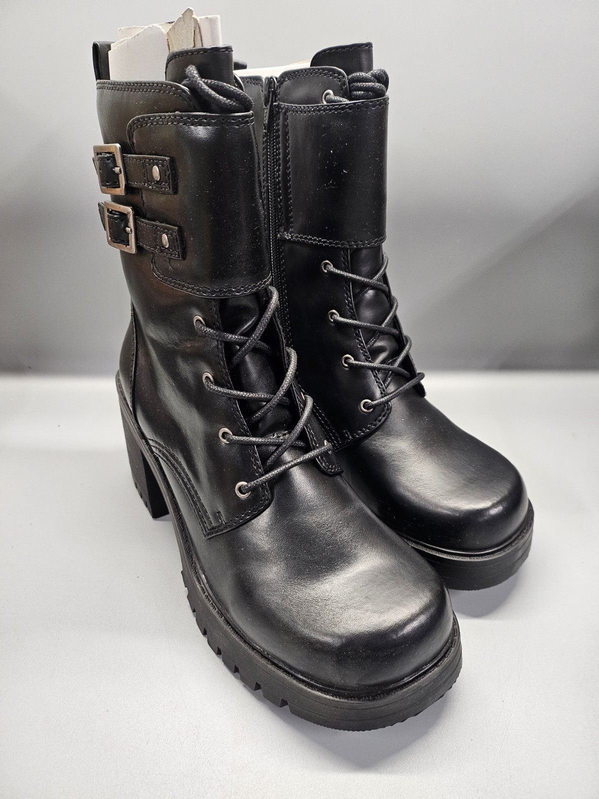 Vintage Y2K MUDD Mighty Black Smooth Chunky Boots Sz 9 NIB RARE 🔥