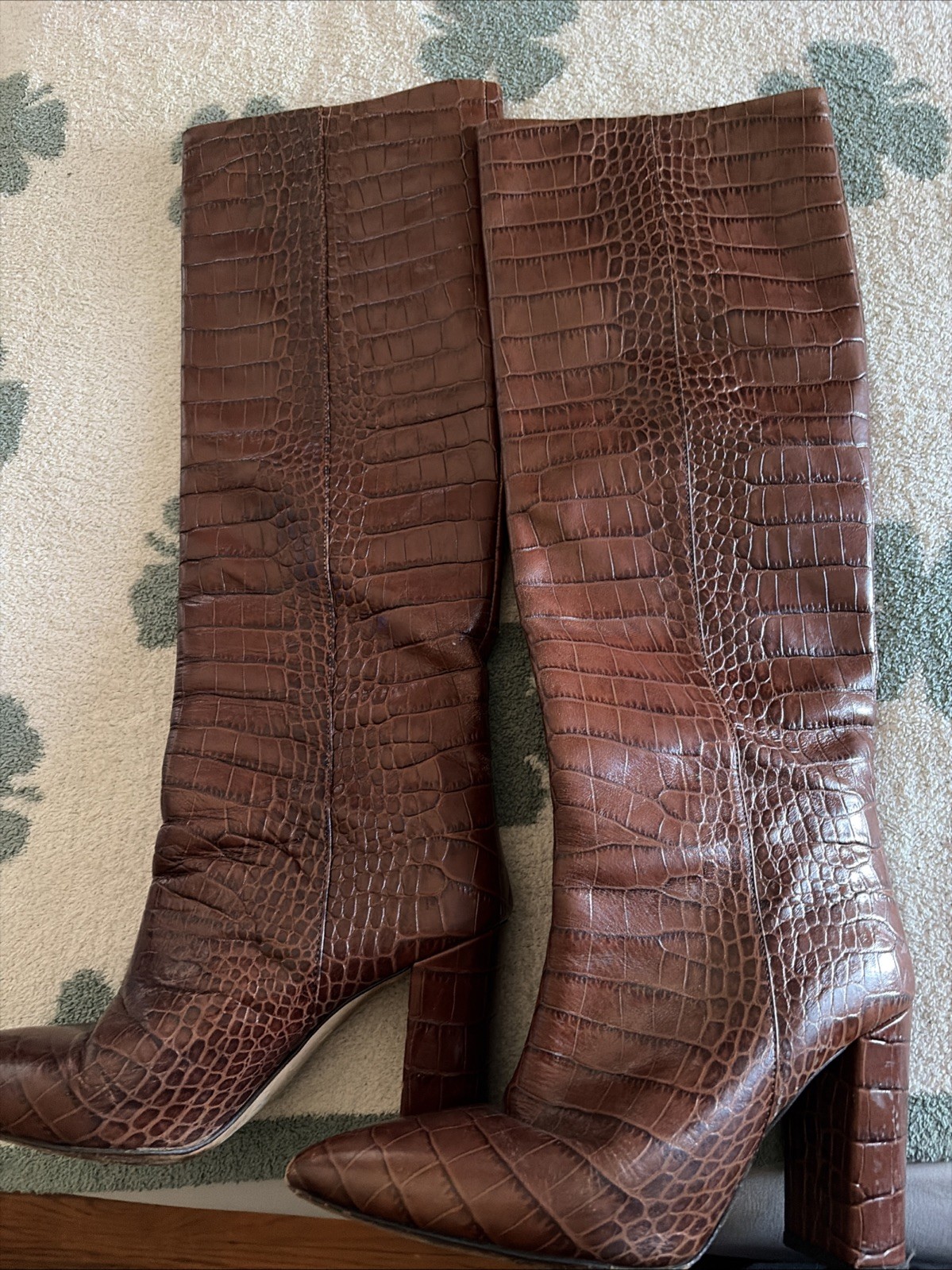 Vero Cucio Knee High Crocodile Leather Boots Made In Italy Size 38