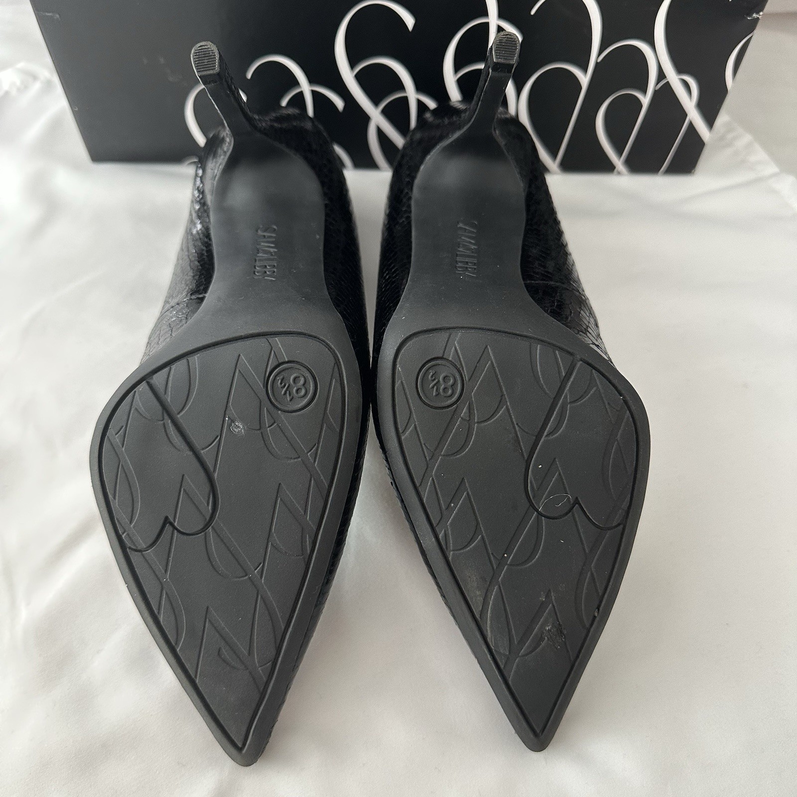 Sam & Libby Dominique Pointy Toe Stiletto Size 8.5 Black Faux Snakeskin 4″ Heel