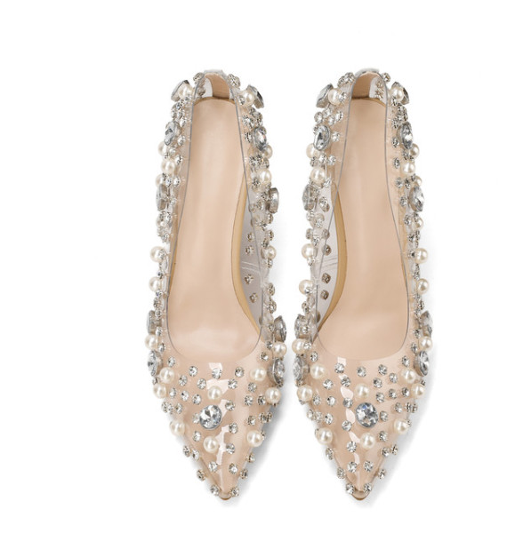 Handmade Beaded Rhinestone Pumps Womens Pointed Toe Crystal Stiletto Heels 2026