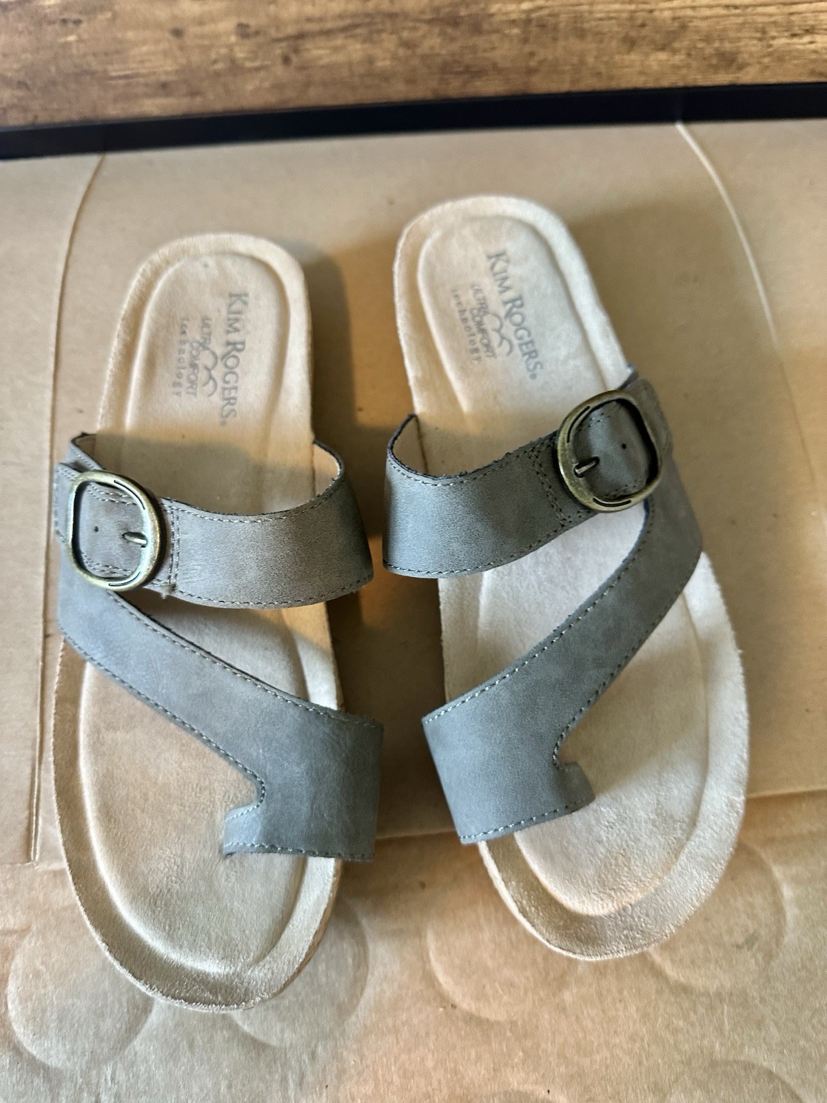 Kim Rogers Ultra Comfort 8.5 Women’s Leather Slide Sandals Gray Buckle
