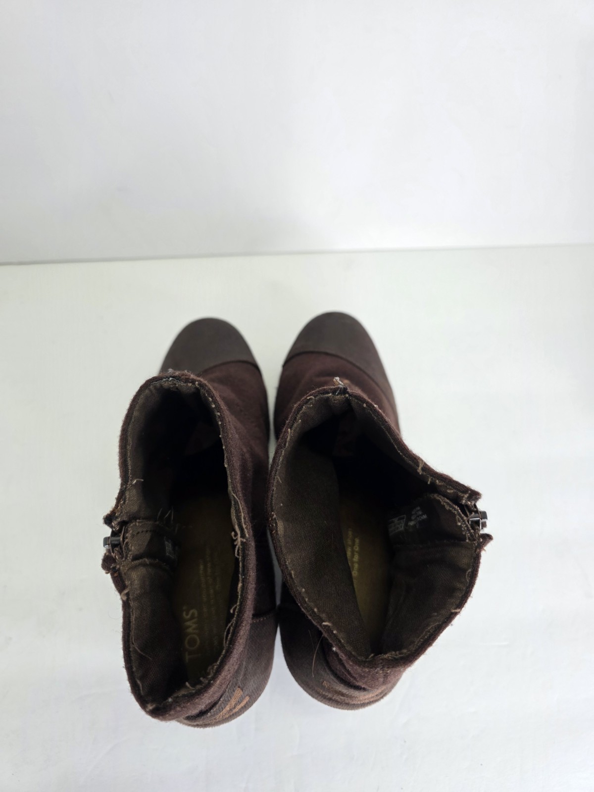 Toms Wedge Boots Zip Brown Comfort Casual Fashion Ankle Booties Womens Size 9.5