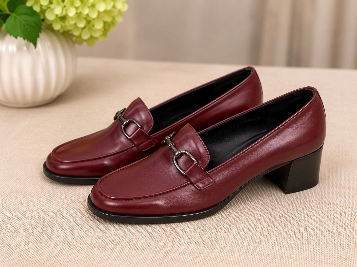 Via Spiga Made in Italy Burgundy Leather Block Heel Loafers – Women’s Size 8.5