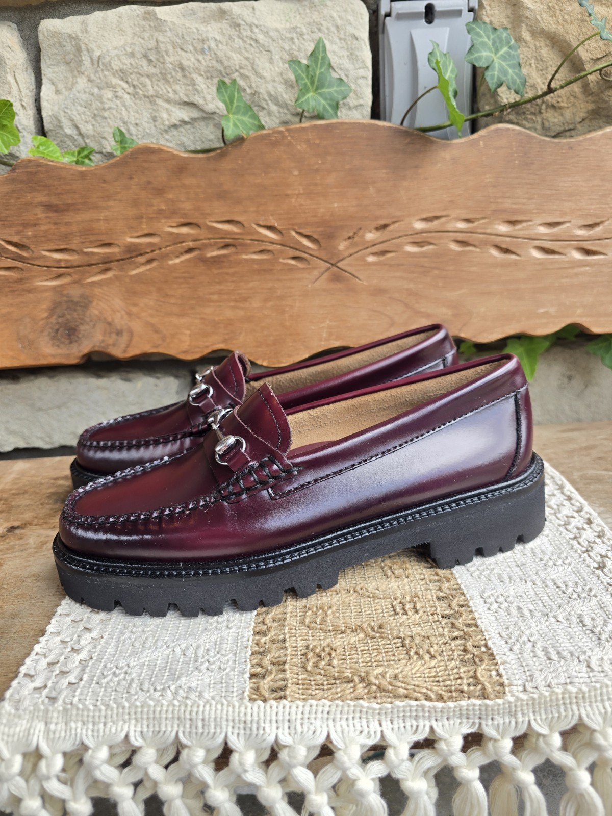 GH Bass WeeJuns Lianna Bit Lug Sole Leather Penny Loafer Shoes Womens Sz 7