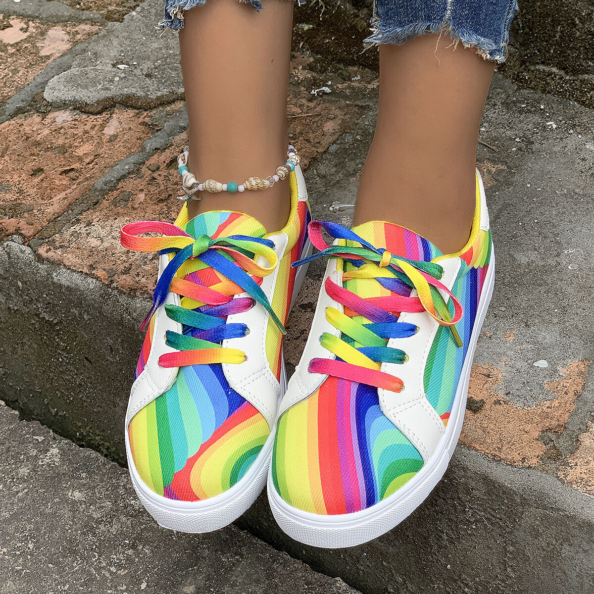 Women’s Rainbow Walking Sneakers Casual Sports Tennis Running Shoes New